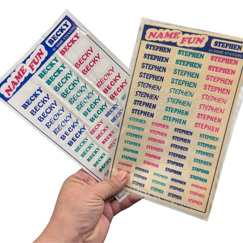 Vintage 1990 Name Fun Peel & Stick Labels H&L Ent Clear Name Stickers Lot 90s